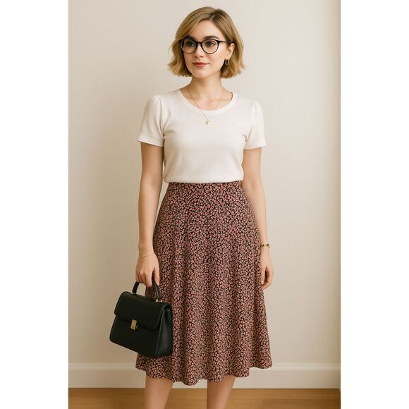 100% Silk Skirt size Large Talbots Pink Black - Picture 2 of 9